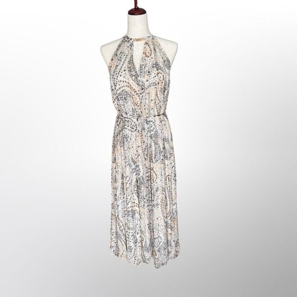 NWT Ann Taylor Halter Top Maxi Pleated Flowing Lined Dress Med - Picture 7 of 16